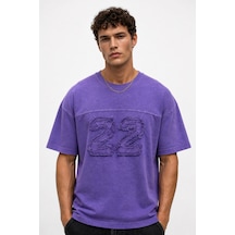 Respire Erkek 22 Nakışlı Yıkamalı Oversize T-shirt Mor