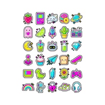 30 Adet Retro Pixel Sticker Seti - Laptop Telefon Ajanda İçin Çok Renkli