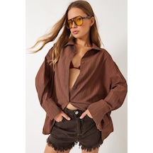 Shade Kadın Düşük Omuz Oversize Basic Bürümcük Gömlek 60392 60271069 - Kahverengi
