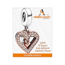Işıltılı El Yapımı Kalp Şeklinde Sallantılı Charm Gümüş