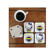 Fenerbahçe Hello Kitty Dekoratif Ahşap Bardak Altlığı Seti 022 Çok Renkli
