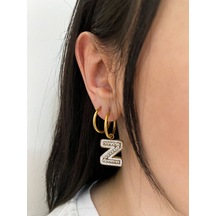 Demokan Kadın Çelik Zirkon Taş Harf Küpe Kararmaz Kadın Küpe 001