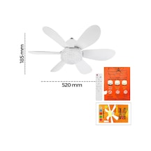 Lb 2in1 Tavan Vantilatör - Avize Lamba Kumandalı 52cm Sinek Kovucu 6-beyaz Plastik Kanat 3-kademe Hız Beyaz-sarı-doğal Işık