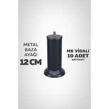 Baza Ayağı 12 Cm M8 Vidalı 10 Lu Set Metal Antrasit Yatak Mobilya Ayağı İnce Vida Antrasit M8 12 Cm