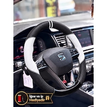 Seat Ateca Dikme Direksiyon Kılıfı Delikli Deri Parlak Siyah Beyaz Detay Çift Yüzük Ve Dikiş2016-2020