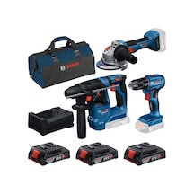 Bosch Professional GBH 18V-18 + GSR 185-lı + GWS 18V-8 + Kanvas Çanta + 3x18V 2.0AH Akülü Set
