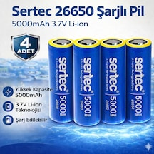 Sertec 26650 Şarjlı Pil 5000mah 3.7v Li-ion Başlıksız Düz 4lü Sertec 26650 Şarjlı Pil 5000mah 3.7v Li-ion Başlıksız Düz 4lü