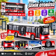 Pilli Şehir Otobüsü 1/16 Ölçek Sesli Işıklı Açılan Kapılı Gerçekçi Oyuncak Otobüs 28,3 Cm