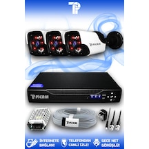 Picam 3 Kameralı Panda 3 Dış Kamera Set HDD'siz Full HD Gece Görüşlü Güvenlik Kamerası Sistemi