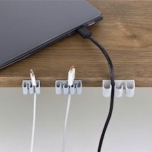 Üçlü Masa Kenarı Kablo Tutucu Klipsi - Sarj Kablosu Kulaklık Düzenleyicisi Yapışkanlı