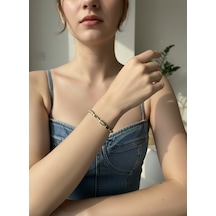 Valmont Accessories Kadın Gold Renk Yeşil Baget Taşlı Geometrik Bileklik