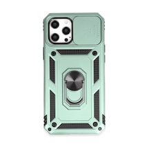 Apple  Uyumlu iPhone 12 Pro Max Kılıf Pars Lens Yüzüklü Silikon - Yeşil Renk Renk