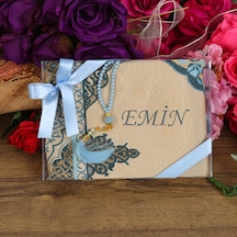 İsme Özel Hediyelik Tafta Seccade Mavi & İnci Tesbih Çok Renkli
