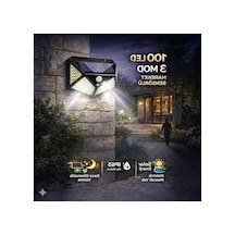 Güneş Enerjili Solar Duvar Apliği, 100 Led, 1200 Lümen