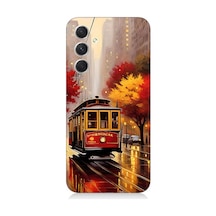 Samsung Galaxy A54 Uyumlu Kırmızı Tramvay Desenli Silikon Kılıf
