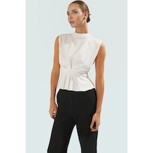 Ersefa Rahat Kolsuz Bluz Yazlık Dokuma Polyester Karışımlı Trend Tasarım Beyaz