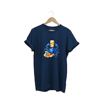Yaz Baskılı Mavi Yengeç %100 Pamuk Regular Fit Bisiklet Yaka Lacivert T-shirt Lacivert