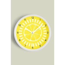 Soyut Limon Modern Tasarım Mutfak Duvar Saati - 35cm - Önü Camlı Beyaz Kasa - Sessiz Mekanizma Beyaz
