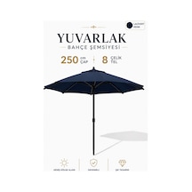 Alubrella Lacivert Bahçe, Güneş Şemsiyesi Yuvarlak 250 Cm Çap/8 Çelik Tel Bidonsuz