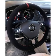 Vw Touareg Dikmeli Direksiyon Kılıfı Alkantra Kırmızı Yüzüklü