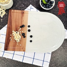 Kanallı Cam Kesme Tahtası - Kenarı Ahşap - Kenarı Oval - 25x35cm