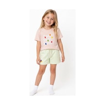 Haribo Lisanslı Renkli Ayıcık Baskılı T-shirt Şort Takım Somon