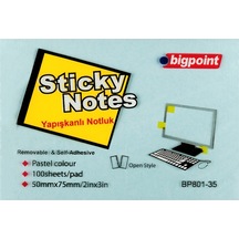 Bigpoint Yapışkanlı Not Kağıdı 75x50mm Mavi X 12 Adet
