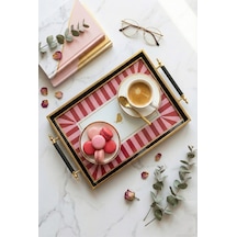 Gold Kuş Figürlü Cam Kahve Tepsisi - 42x27 Cm Modern Dekoratif Sunum Tepsisi Pembe Beyaz - 830554739 Pembe Beyaz