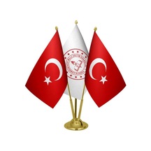 Masa Üstü Milli Eğitim Bakanlığı Bayrağı Türk Bayrağı Üçlü Pirinç