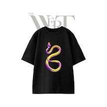 Thewert Neon Snake Tasarım Baskılı Ünisex Siyah Oversize T-shirt