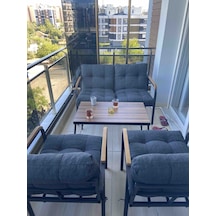 Modern Jüpiter Balkon, Bahçe, Cafe - Salon - Metal Kanepe Koltuk Takımı - 2+1+1 + Sehpa Antrasit Modernsh57 Antrasit