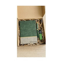 Kişiye Özel Ajanda Set Vıp Defter & Kalem & Anahtarlık Set - Yeşil Yeşil
