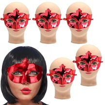 Kırmızı Düz Renk Plastik Arkadan Bağlamalı Parti Maskesi 6 Adet B