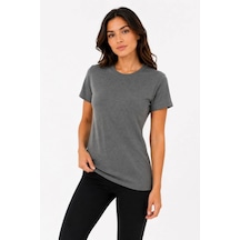 Wear Vexel Kadın Basic Tişört Bisiklet Yaka Kısa Kol Günlük Yazlık Slim Fit T-shirt - Antrasit Antrasit