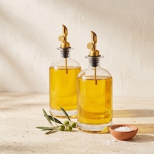 2'li Lüks Cam Yağdanlık Ve Sirkelik Seti - 500 Ml Altın Renkli Metal Başlıklı Akıtmaz Sızdırmaz Mutfak Sosluk Şişesi Çok Renkli