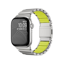 Apple Watch 42mm Uyumlu Kordon Premium Titanyum Kasa Silikon İç Kısım Tasarım Gri-yeşil