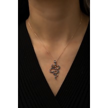 Papatya Silver Yılan Kolye Renkli Mix Nano Zirkon Taşlı Rose Gold Kaplama 925 Ayar Gümüş Kolye - UVPS100410