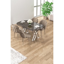 Canisa Zae Serisi 90x168 Lak Panel Antrasit Ironi Krom Ayak Masa Takımı 4 Cappucino Sandalye Antrasit İroni Masa Capucino Sandalye Ayaklar Krom