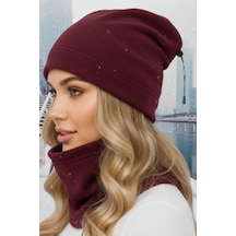 Tezzgelsin Kadın Polar Bere Ve Boyunluk Takımı Bordo