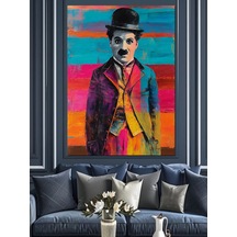 Ahşap Tablo Renkli Charlie Chaplin Portresi