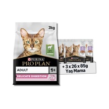 Pro Plan Delicate Kuzu Etli Kuru Kedi Maması 3 Kg + Purina Pro Plan Healthy Start Sos İçinde Hindi Etli Yavru Kedi Maması 85gr Pouch X 26 Adet X 3 Adet 103 Ivory