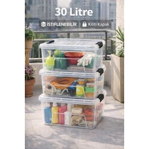 3 Adet 30 Litre Saklama Kutu Beyaz