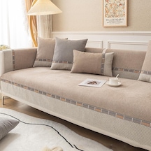 Şönil Kanepe Minderi Dört Mevsim Evrensel Basit Modern Işık Lüks Ins Rüzgar Kaymaz Kombinasyonu Kanepe Örtüsü Açık Kahve