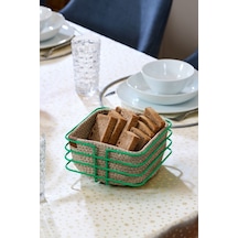 Edora Home Yeşil Paslanmaz Oval Köşeli Kare Ekmek Sepeti Makrome - Çok Amaçlı Metal