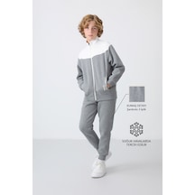 Tommylife Tommy Life Gri Melanj Pamuklu Kalın İçi Tüylü Yumuşak Dokulu Standart Fit Nakışlı Erkek Çocuk Eşofman Takım - Gri Melanj