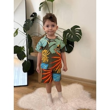 West Jurassıc Park Baskılı Palmiye Desenli Erkek Şortlu Takım 2-8 Yaş -8181240 - Haki Yeşil Çok Renkli