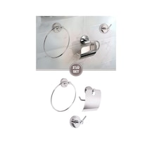 Vidalı Lavabo Banyo Wc Bez Havlu, Çatal Askı Ve Tuvalet Kağıtlık 3'lü Set Krom Metal Metal