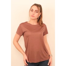 Rich Kadın O Yaka T-shirt %100 Pamuk Tişört Kahverengi