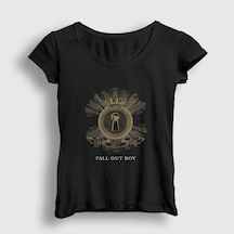 Presmono Kadın Keyhole Fall Out Boy T-shirt Siyah