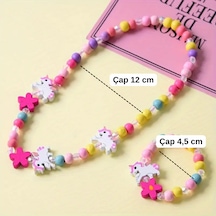 Unicorn Inci Boncuk Pembe Renkli 2li Kolye Bileklik Seti Pony Pegasus Kız Çocuk Tekboynuz Unicornlu Çok Renkli